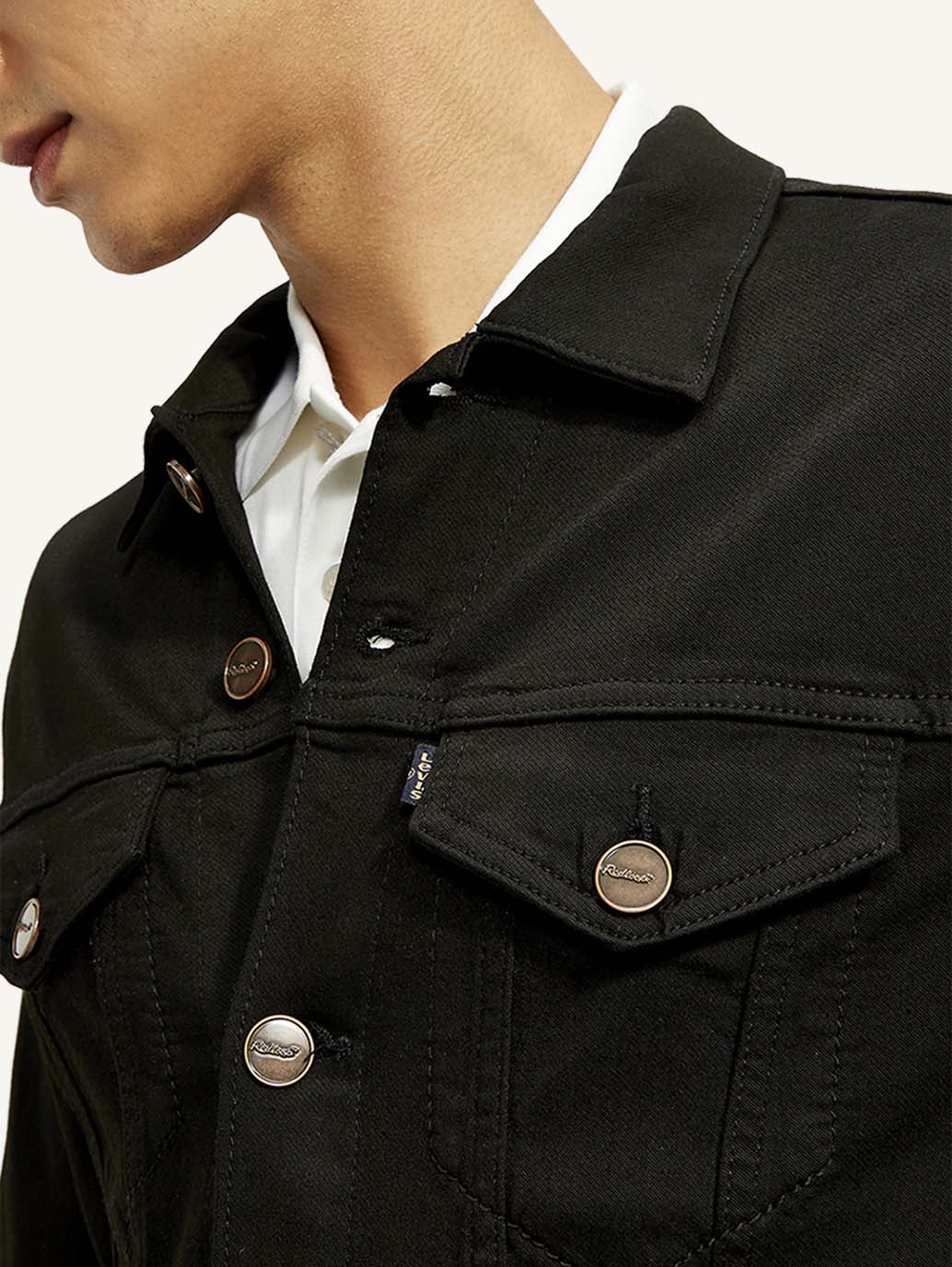 Men's Redloop Solid Black Spread Collar Jacket - Image 5