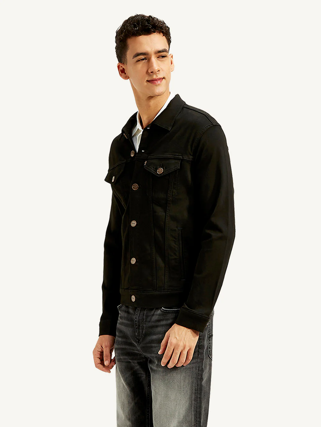 Men's Redloop Solid Black Spread Collar Jacket - Image 6
