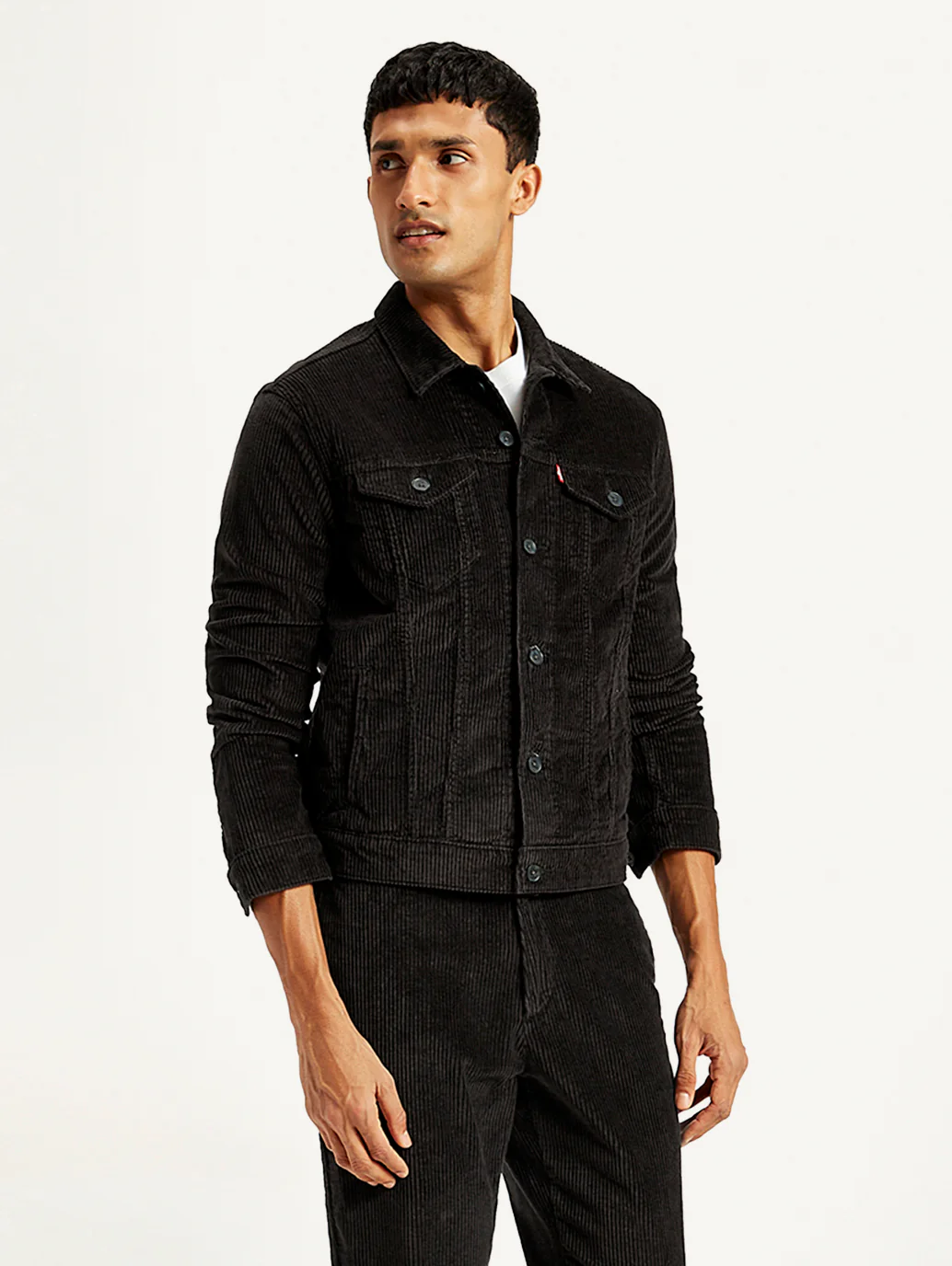 Men's Solid Black Spread Collar Denim Jacket - Image 6