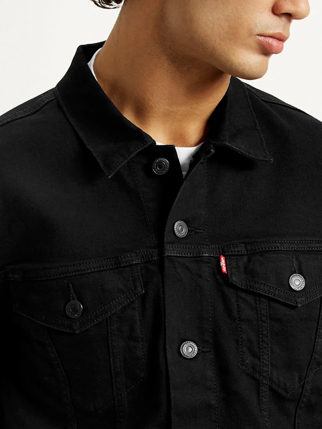 Men's Solid Black Spread Collar Jacket - Image 4