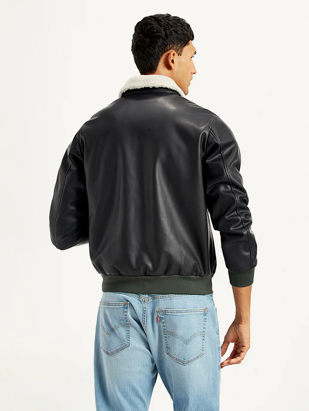 Men's Solid Dark Brown Spread Collar Leather Jacket - Image 2