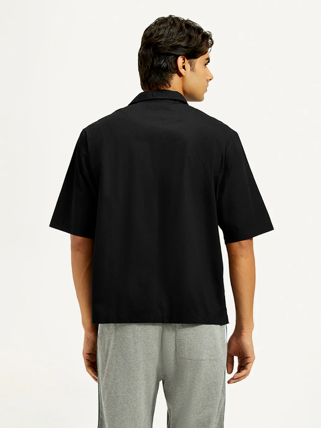 Men's Solid Black Spread Collar Shirt - Image 3
