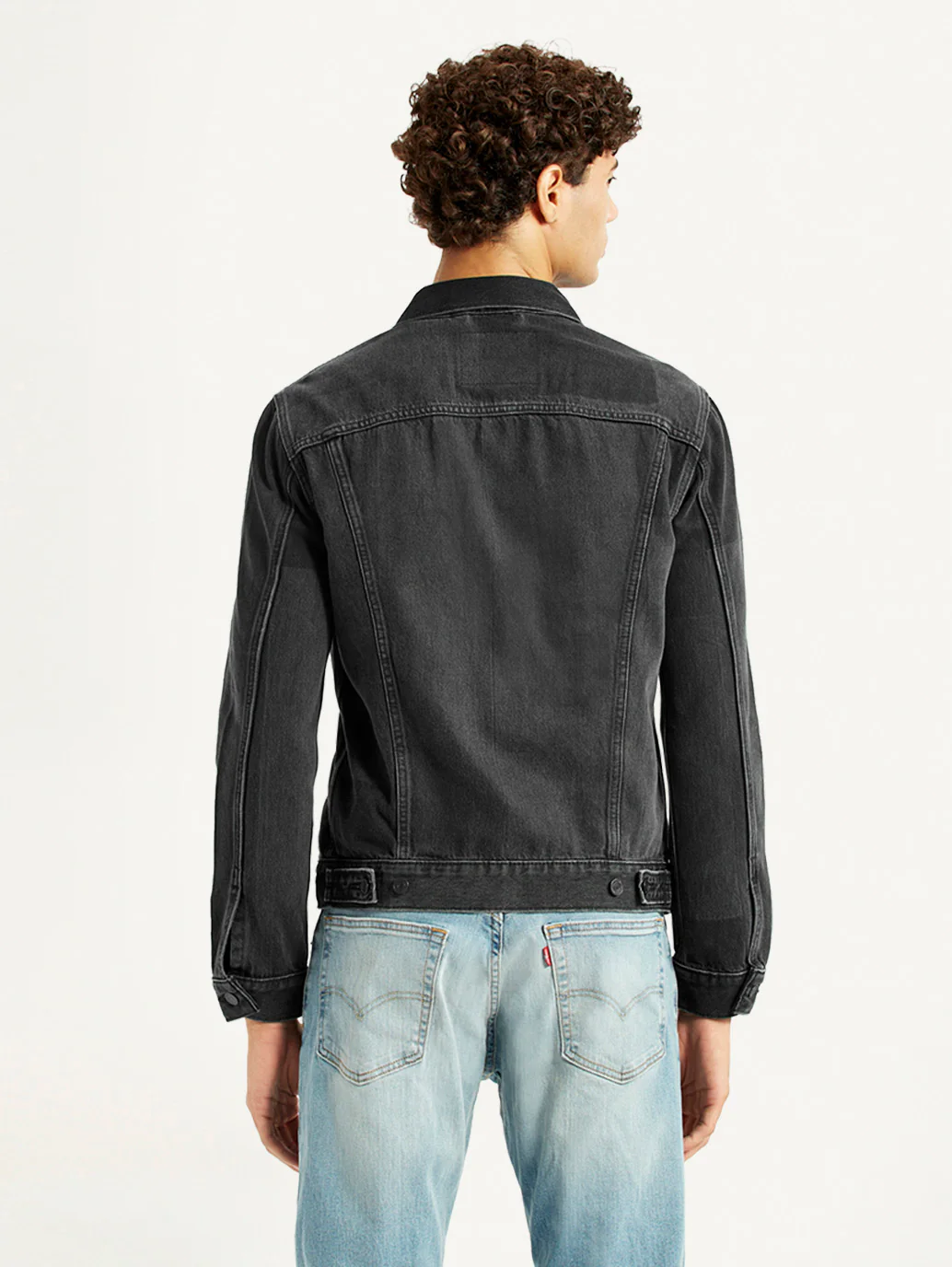 Men's Solid Black Denim Trucker Jacket - Image 2