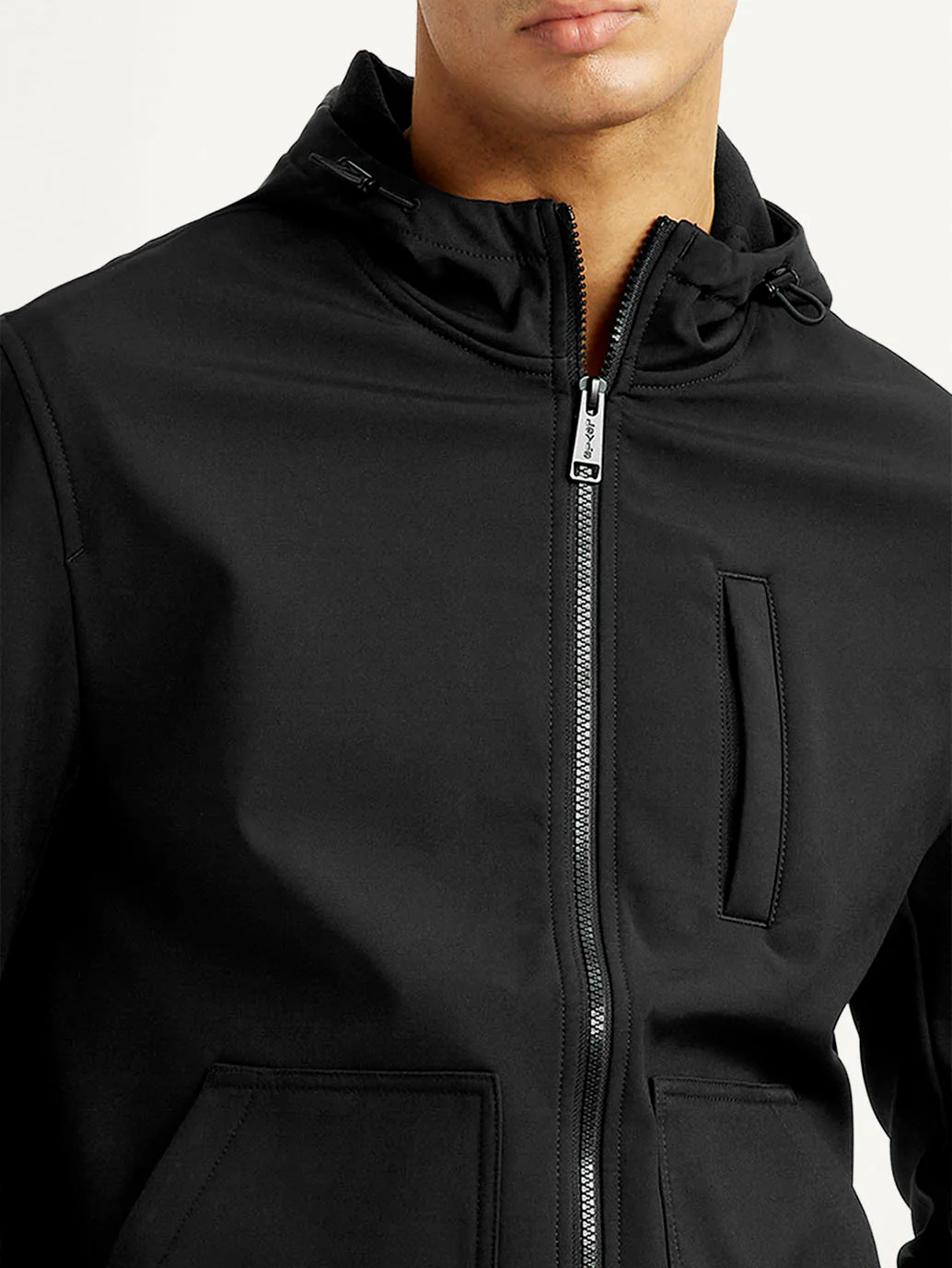Men's Solid Black Windcheater Jacket - Image 4