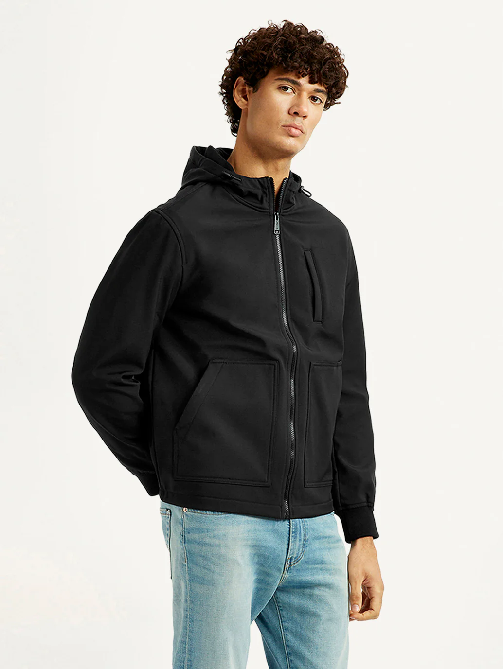 Men's Solid Black Windcheater Jacket - Image 5