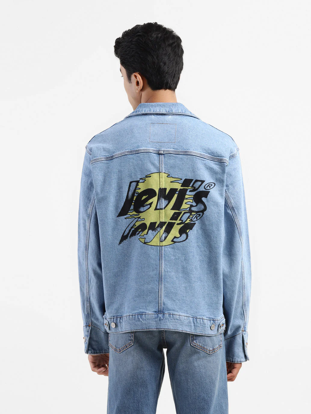 Men's Solid Blue Collar Neck Denim Jacket - Image 3