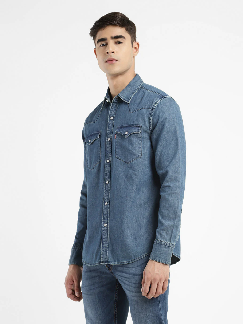 Men's Solid Blue Collar Shirt - Image 4
