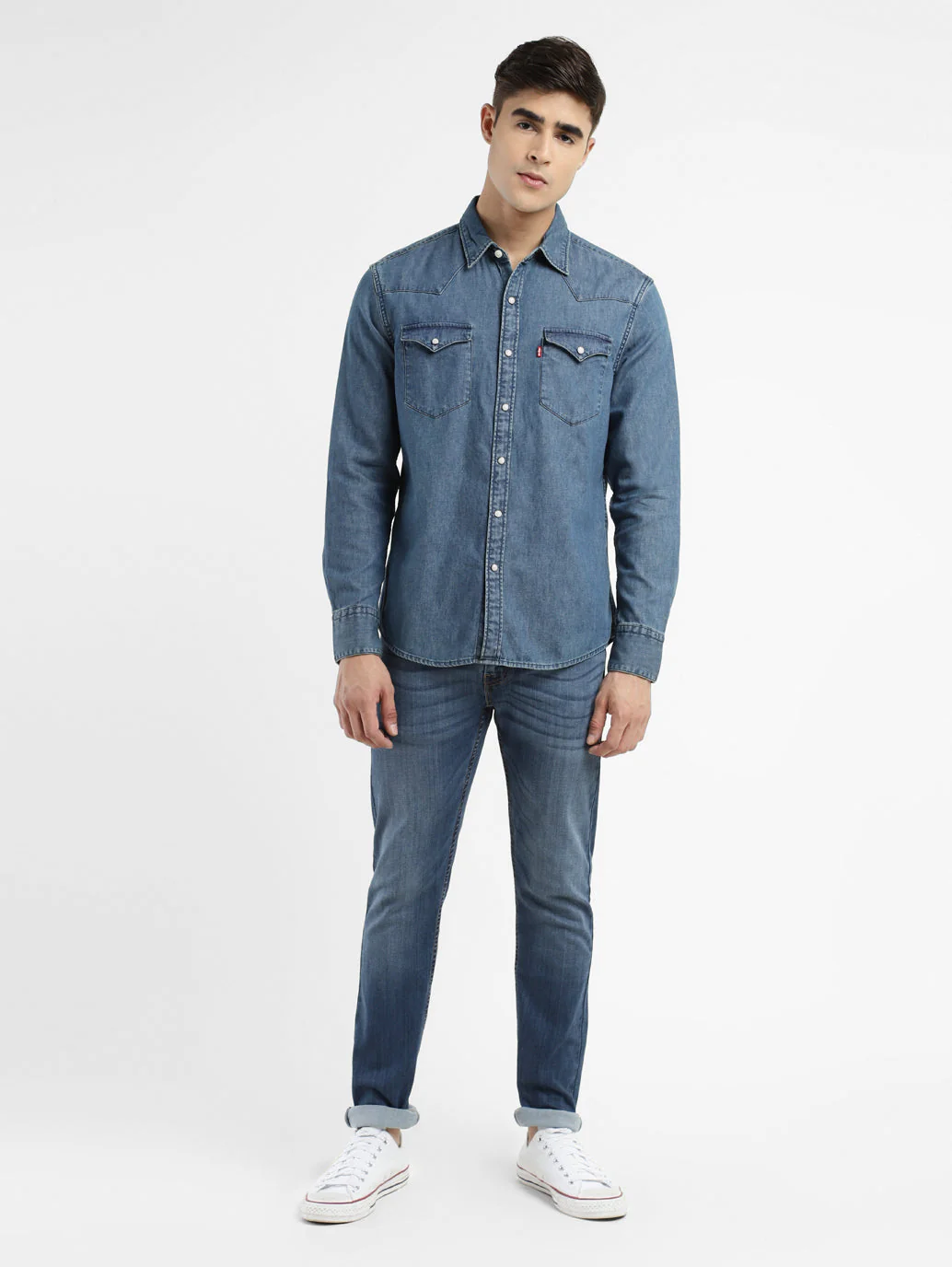 Men's Solid Blue Collar Shirt - Image 5