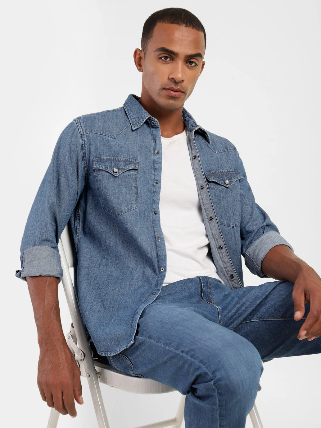 Men's Solid Blue Collar Shirt - Image 7