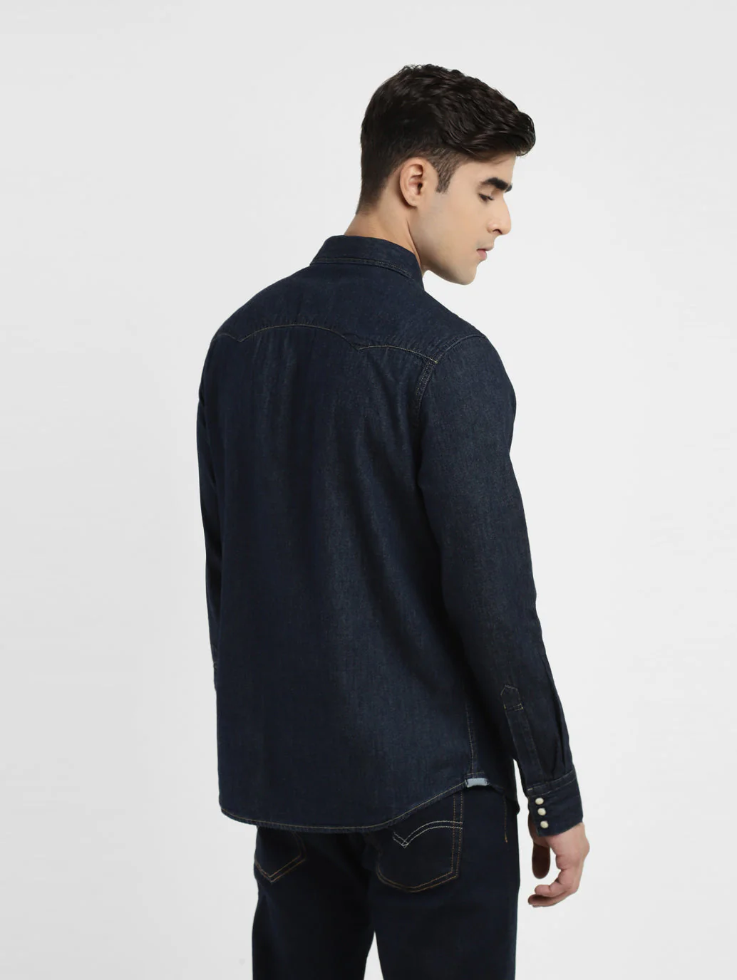 Men's Solid Blue Collar Shirt - Image 3