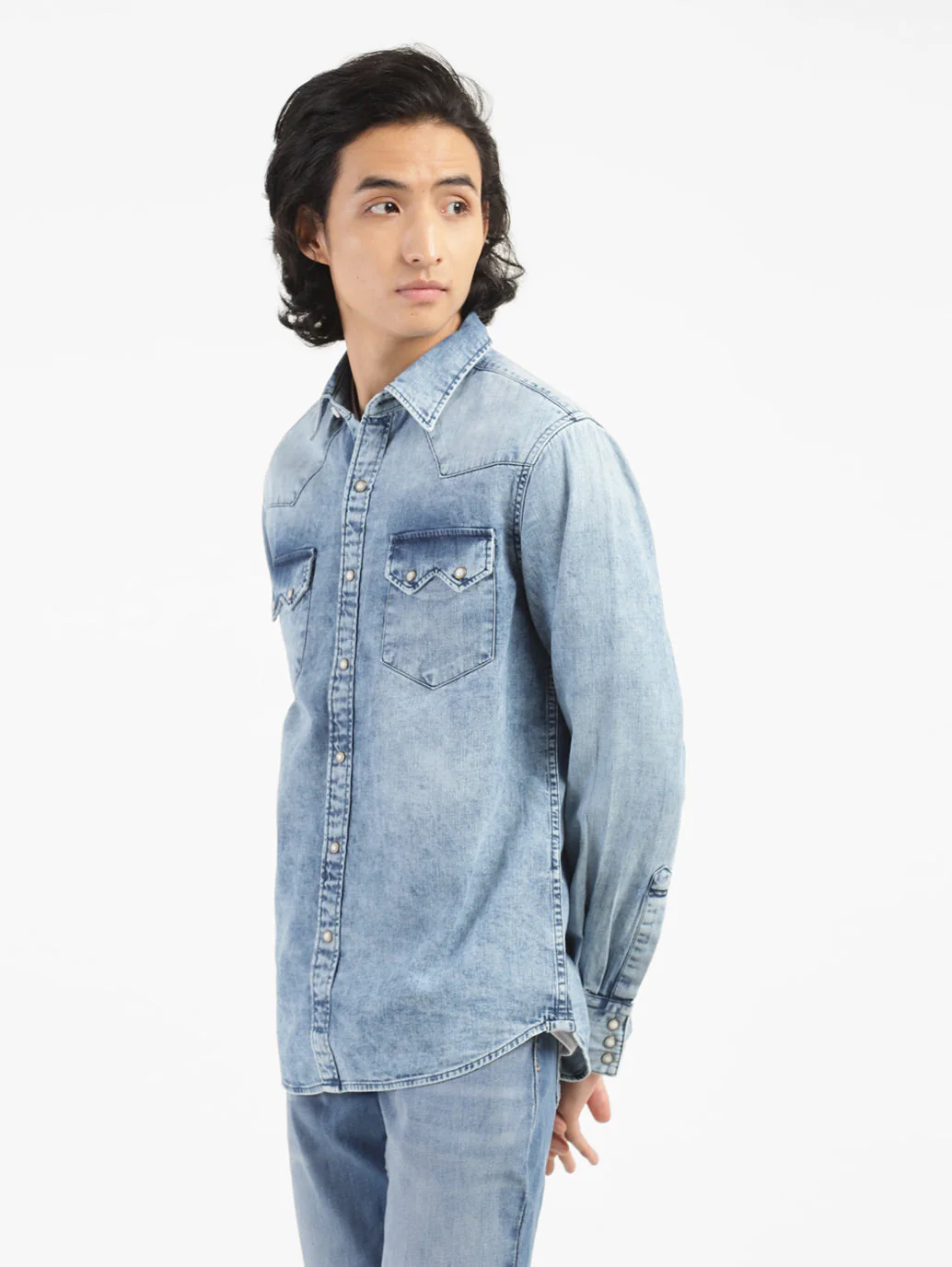 Men's Solid Blue Collar Denim Shirt - Image 4