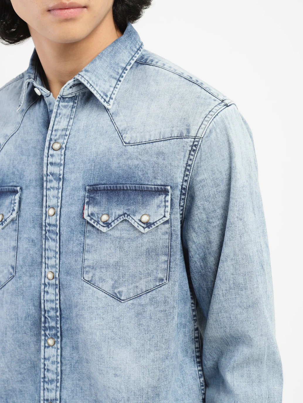 Men's Solid Blue Collar Denim Shirt - Image 6