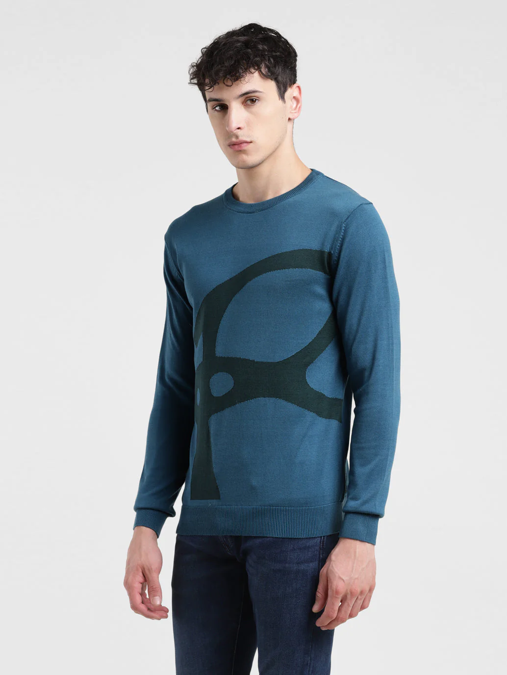 Men's Solid Blue Crew Neck Sweater - Image 4