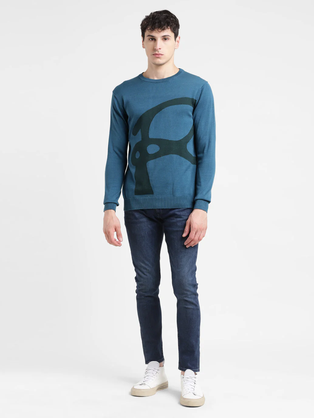 Men's Solid Blue Crew Neck Sweater - Image 6