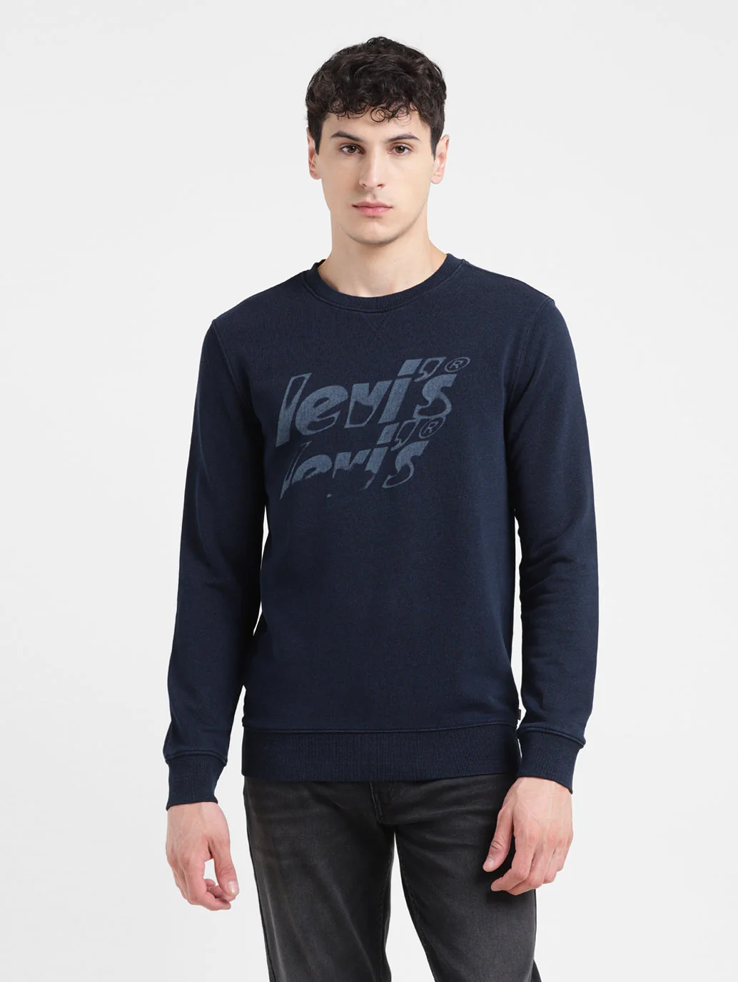 Men's Solid Blue Crew Neck Sweatshirt - Image 2
