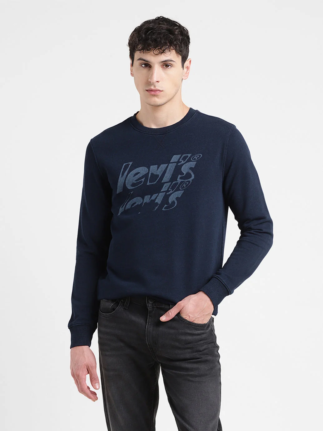Men's Solid Blue Crew Neck Sweatshirt - Image 6