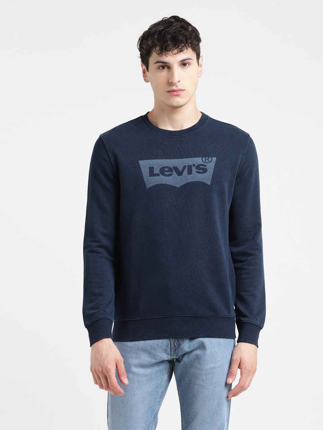 Men's Solid Blue Crew Neck Sweatshirt - Image 2