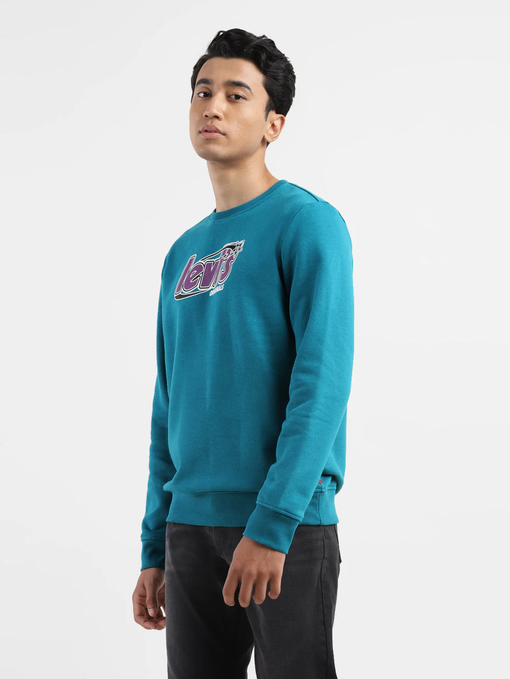 Men's Solid Blue Crew Neck Sweatshirt - Image 4