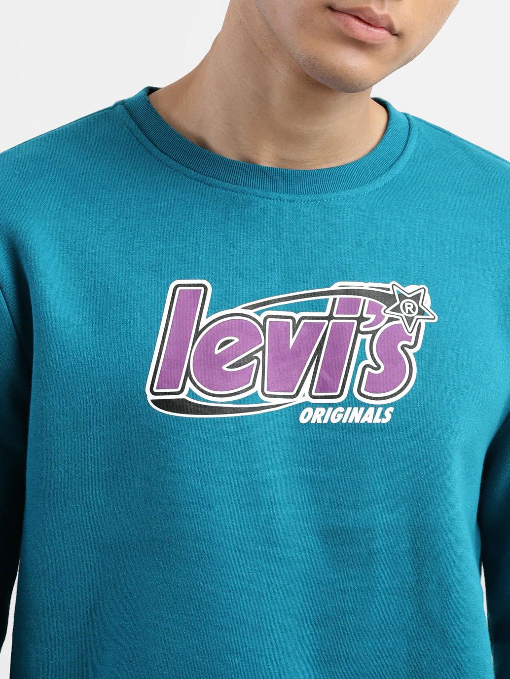 Men's Solid Blue Crew Neck Sweatshirt - Image 5