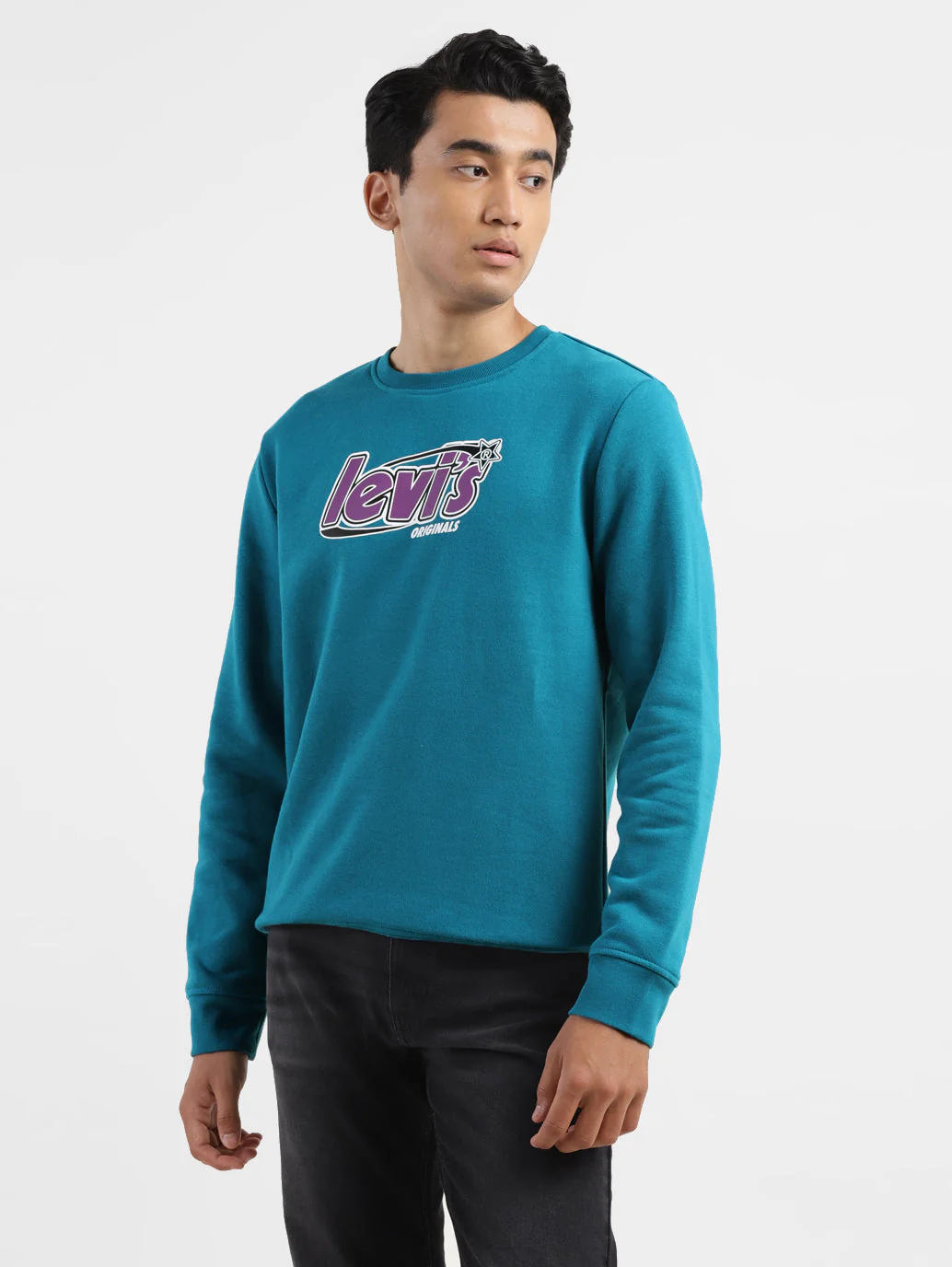 Men's Solid Blue Crew Neck Sweatshirt - Image 6
