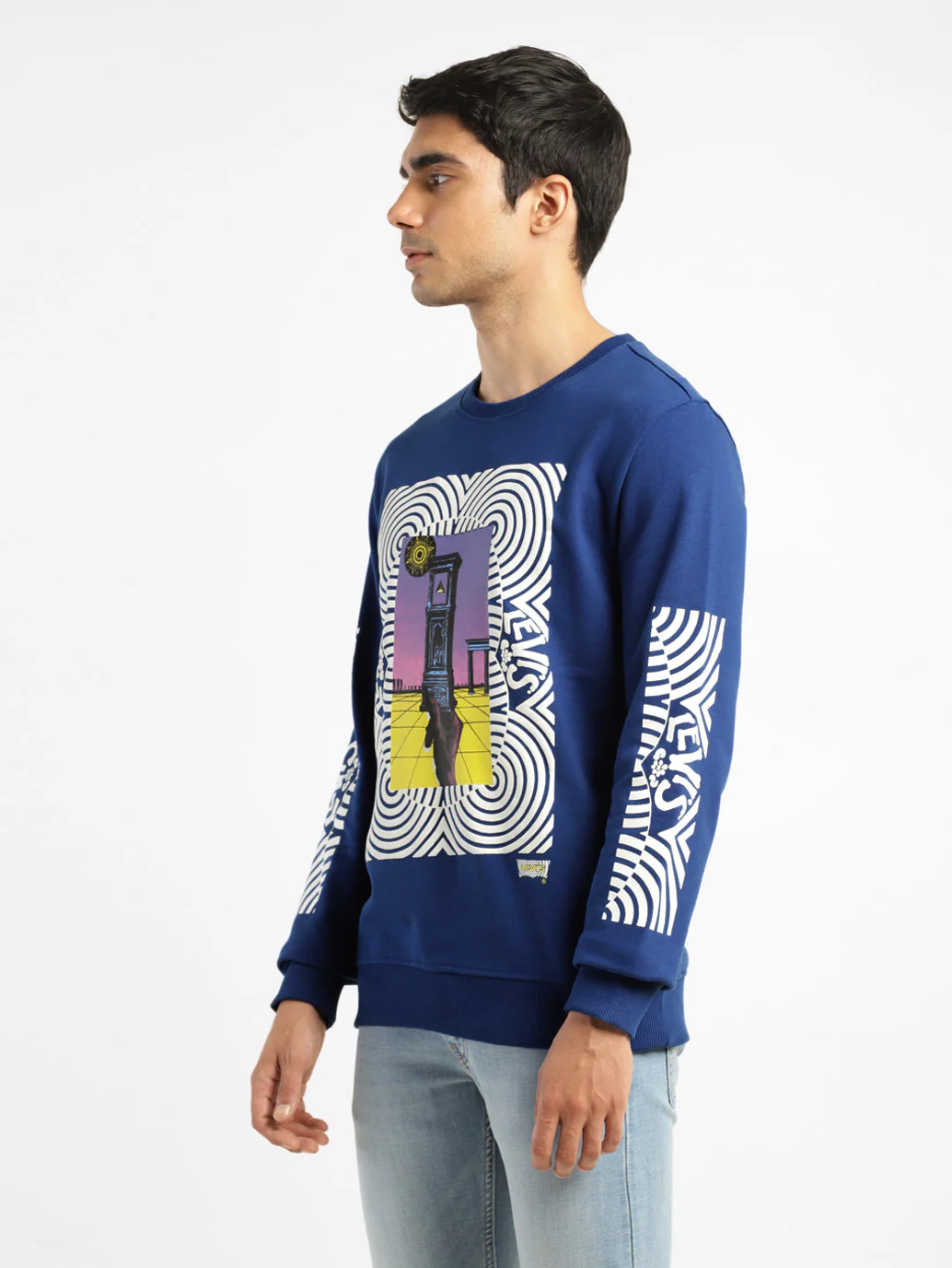 Men's Solid Blue Crew Neck Sweatshirt - Image 4