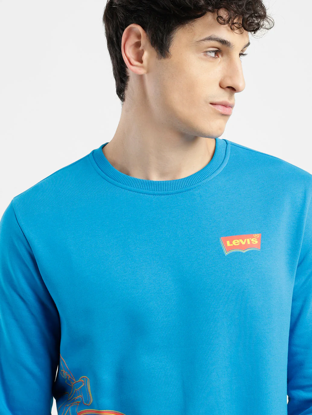 Men's Solid Blue Crew Neck Sweatshirt - Image 5