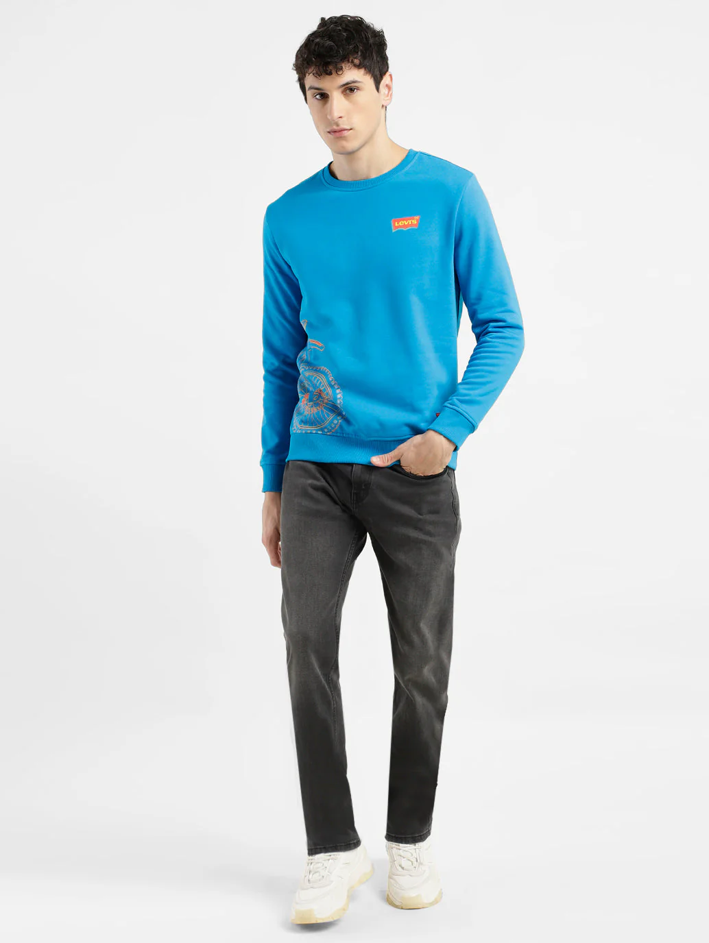 Men's Solid Blue Crew Neck Sweatshirt - Image 6