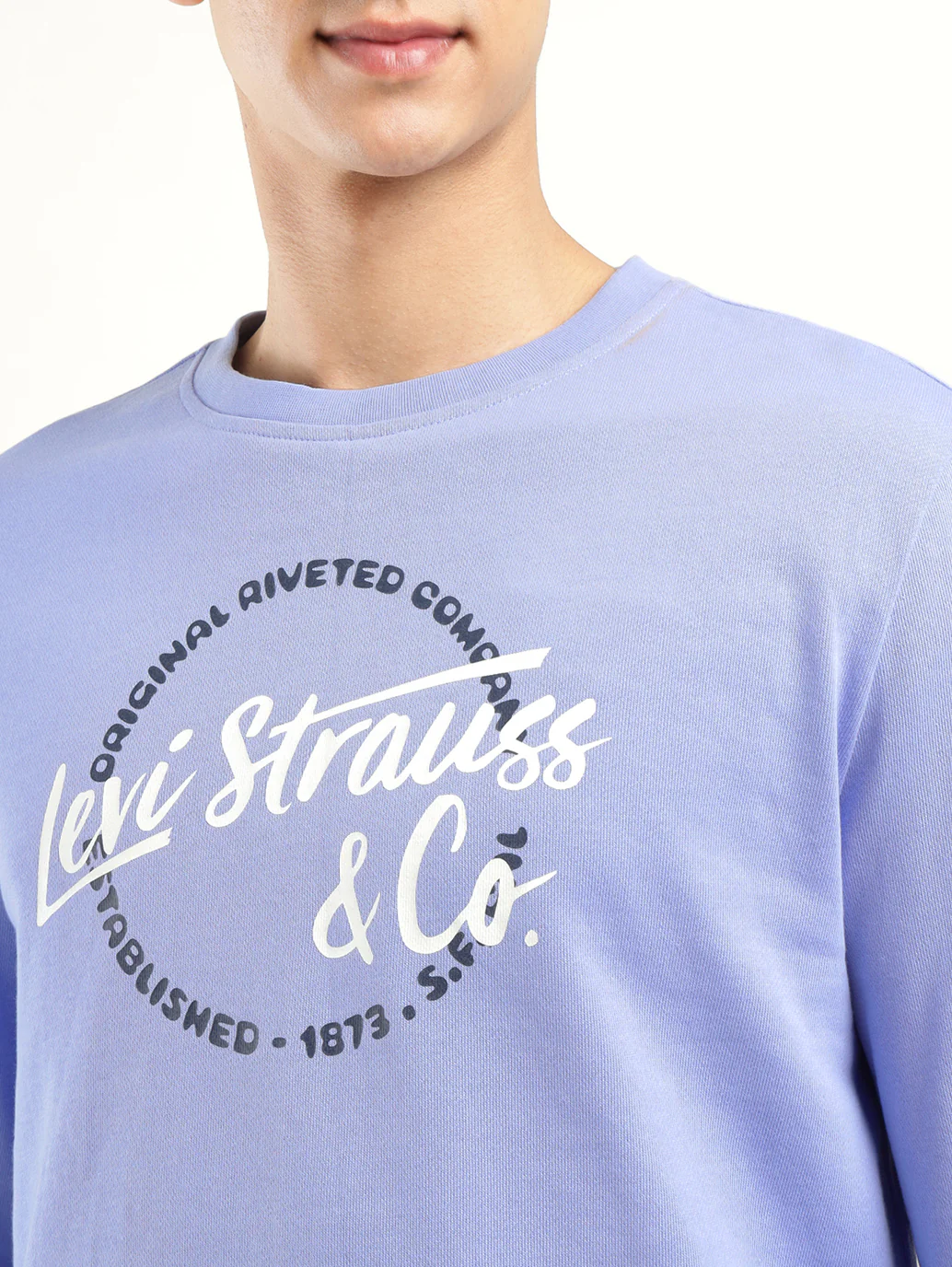 Men's Solid Blue Crew Neck Sweatshirt - Image 4