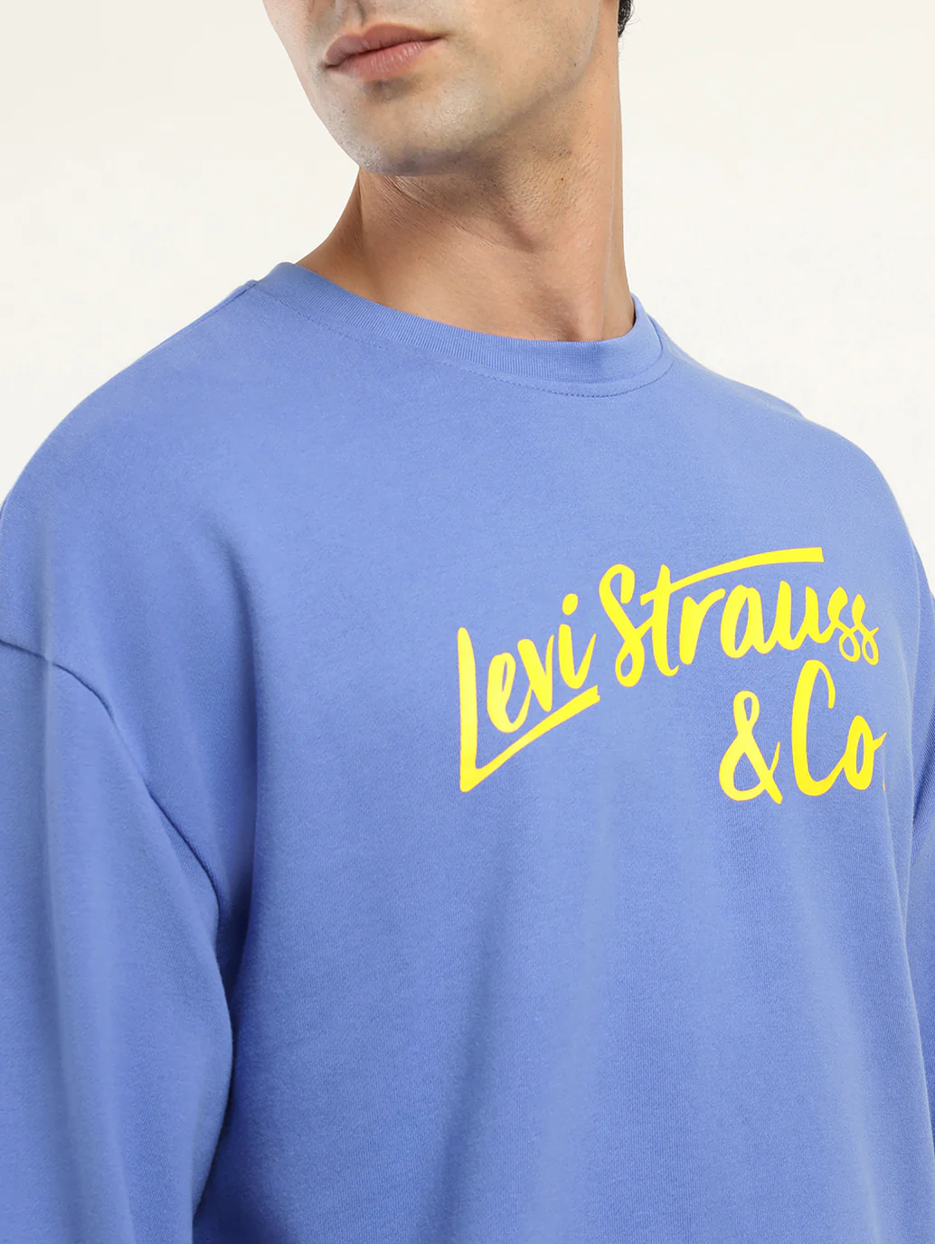 Men's Solid Blue Crew Neck Sweatshirt - Image 4