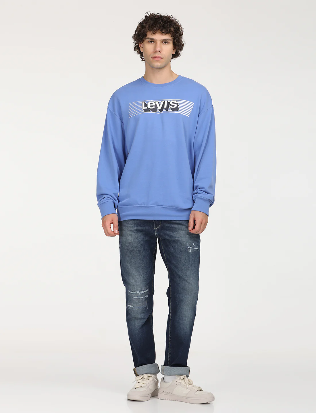 Men's Solid Blue Crew Neck Sweatshirt - Image 6