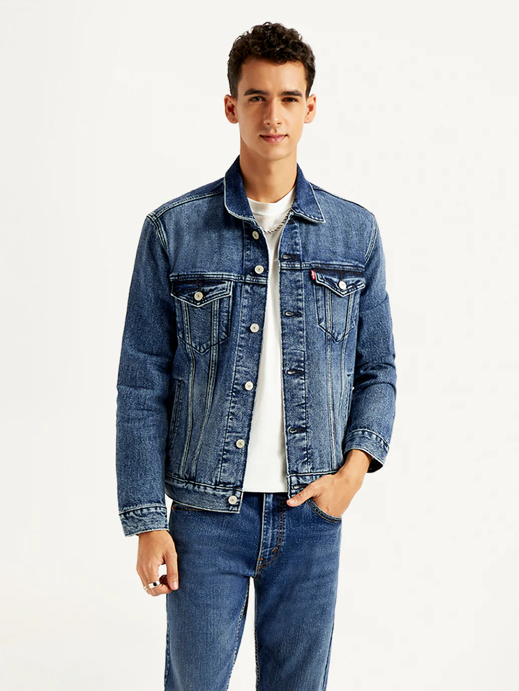 Men's Solid Blue Denim Jacket - Image 2