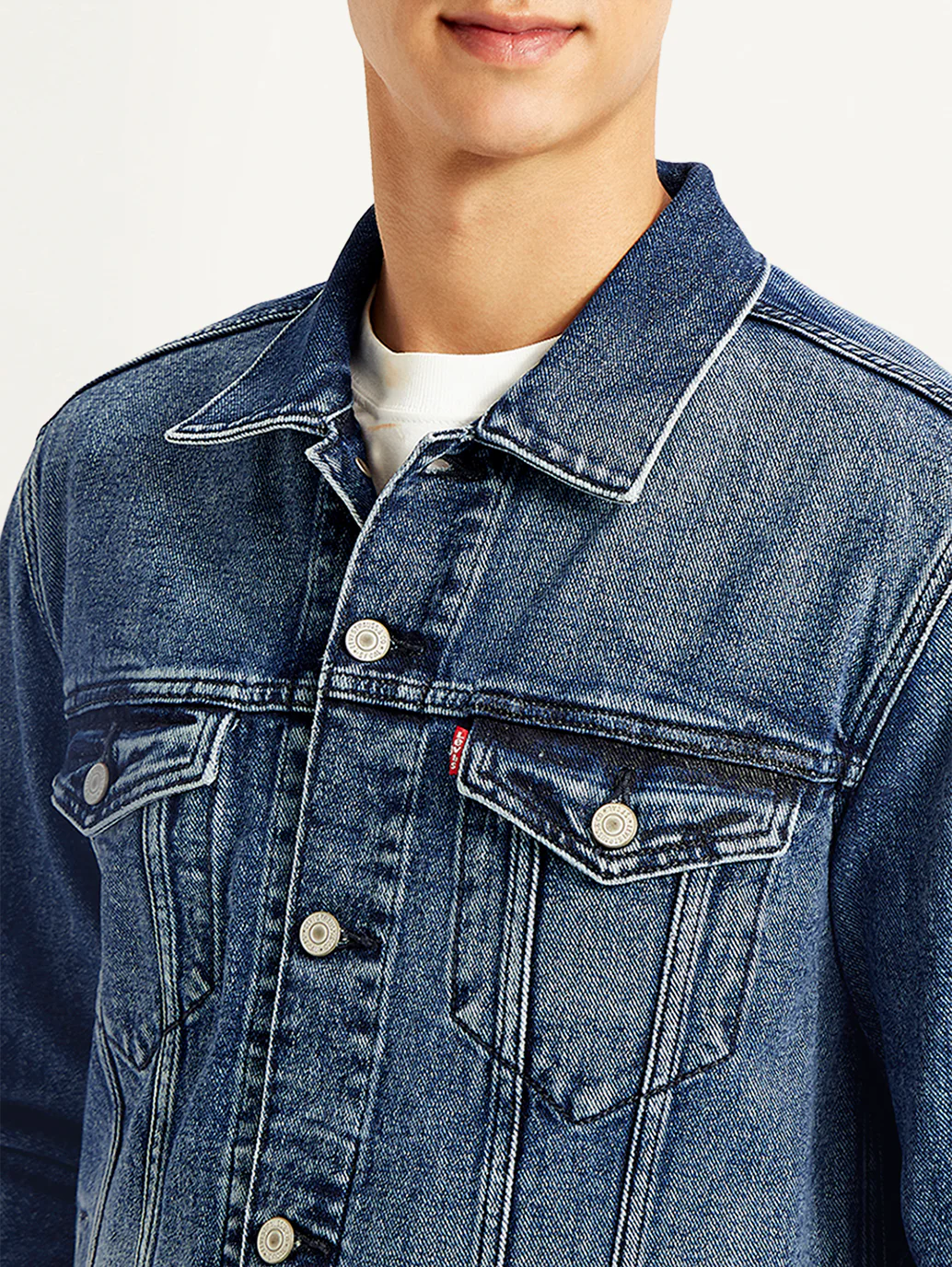 Men's Solid Blue Denim Jacket - Image 4
