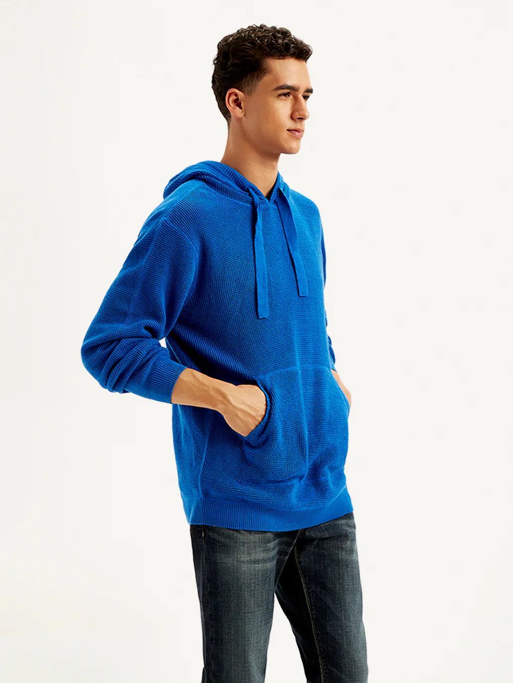 Men's Solid Blue Hooded Sweatshirt - Image 5
