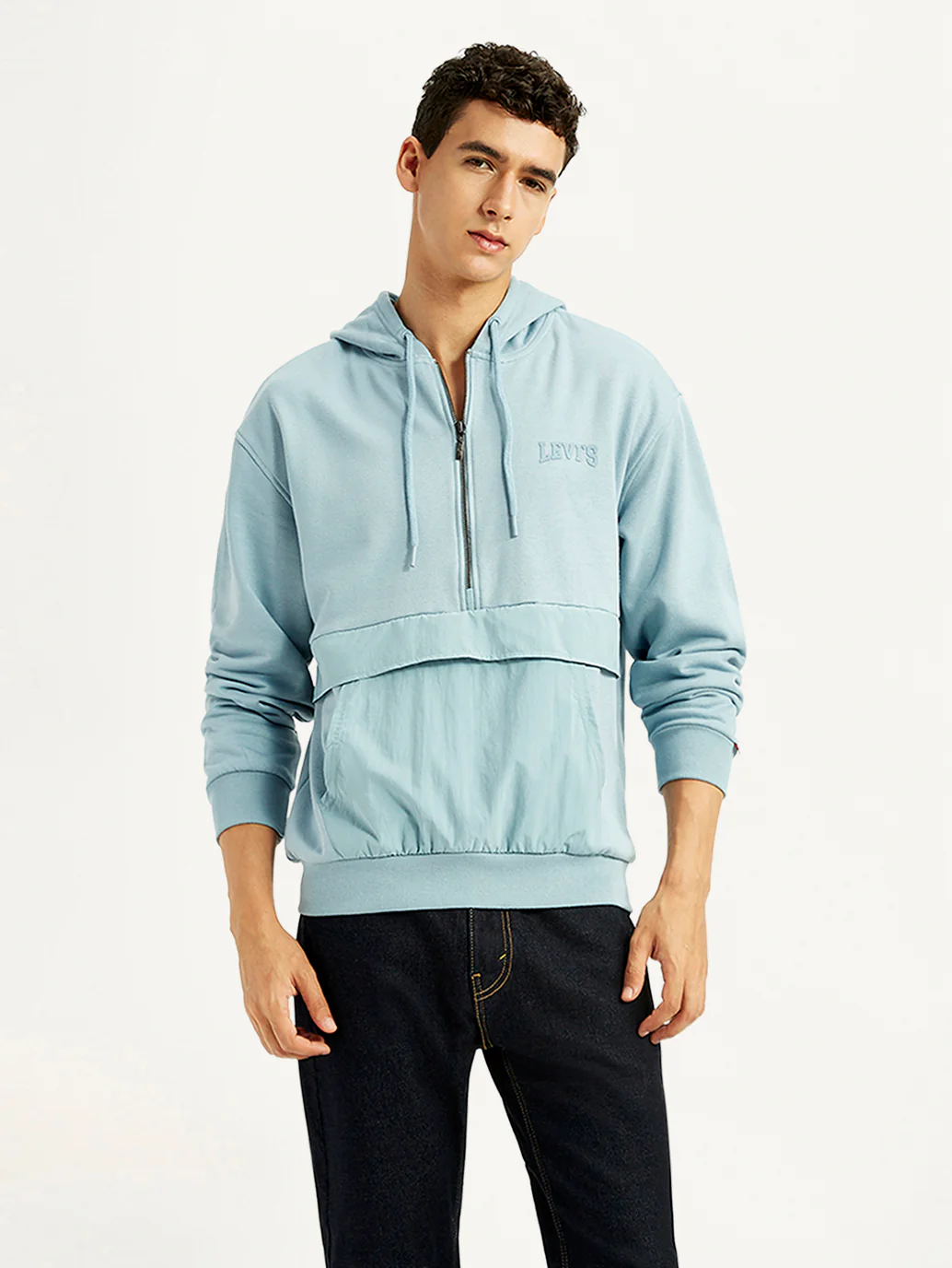 Men's Solid Blue Hooded Sweatshirt - Image 2