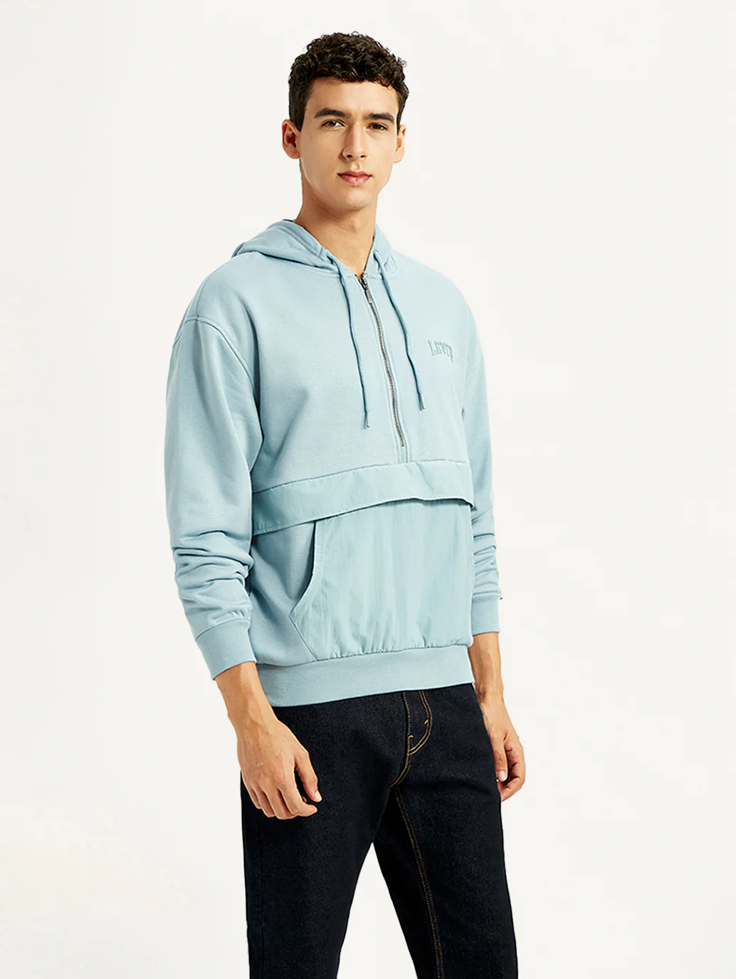 Men's Solid Blue Hooded Sweatshirt - Image 5