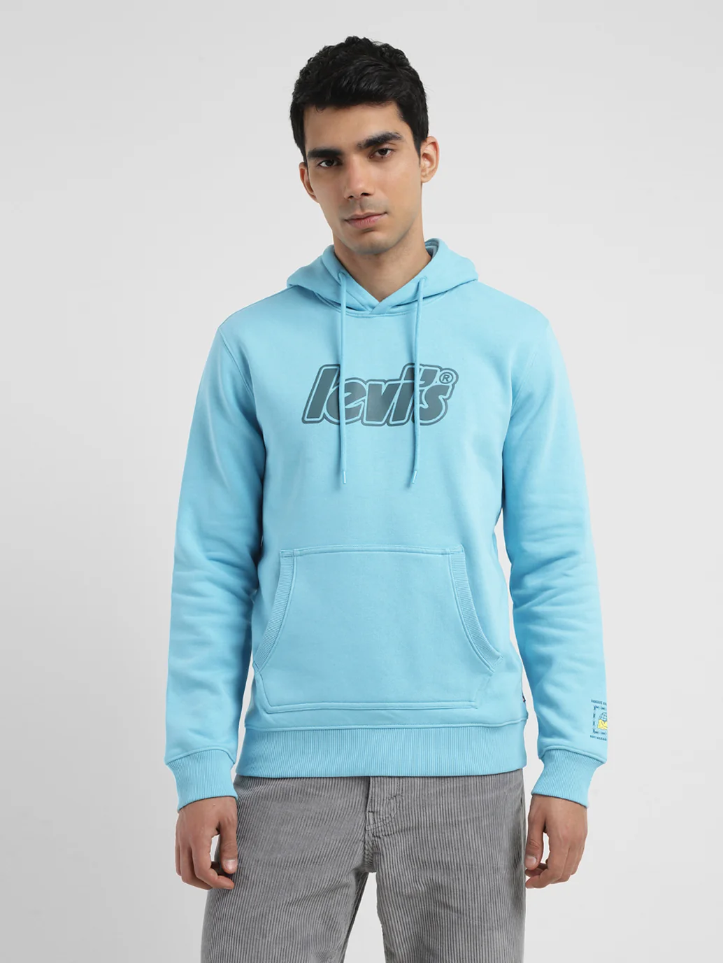 Men's Solid Blue Hooded Sweatshirt - Image 2
