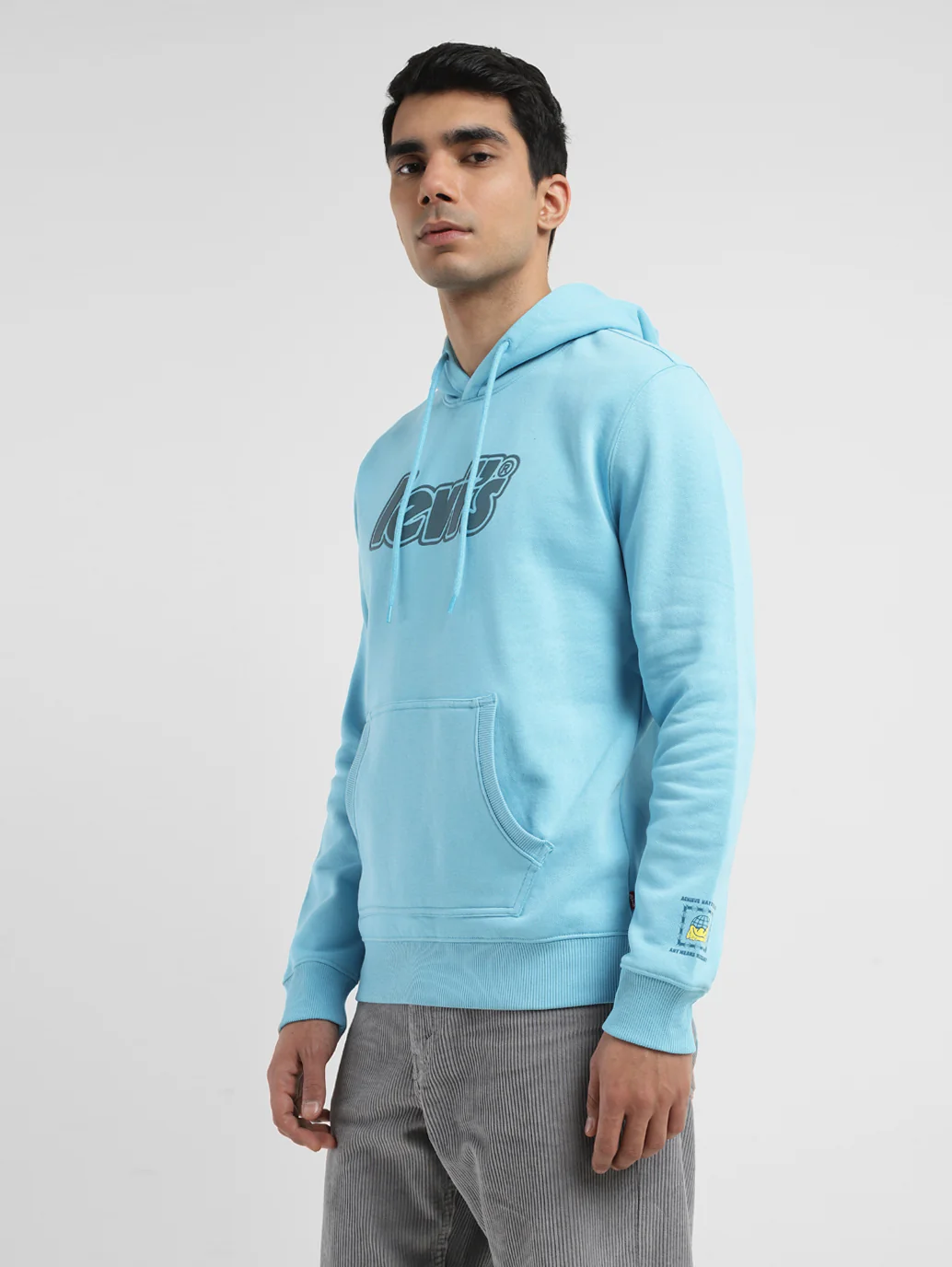 Men's Solid Blue Hooded Sweatshirt - Image 4
