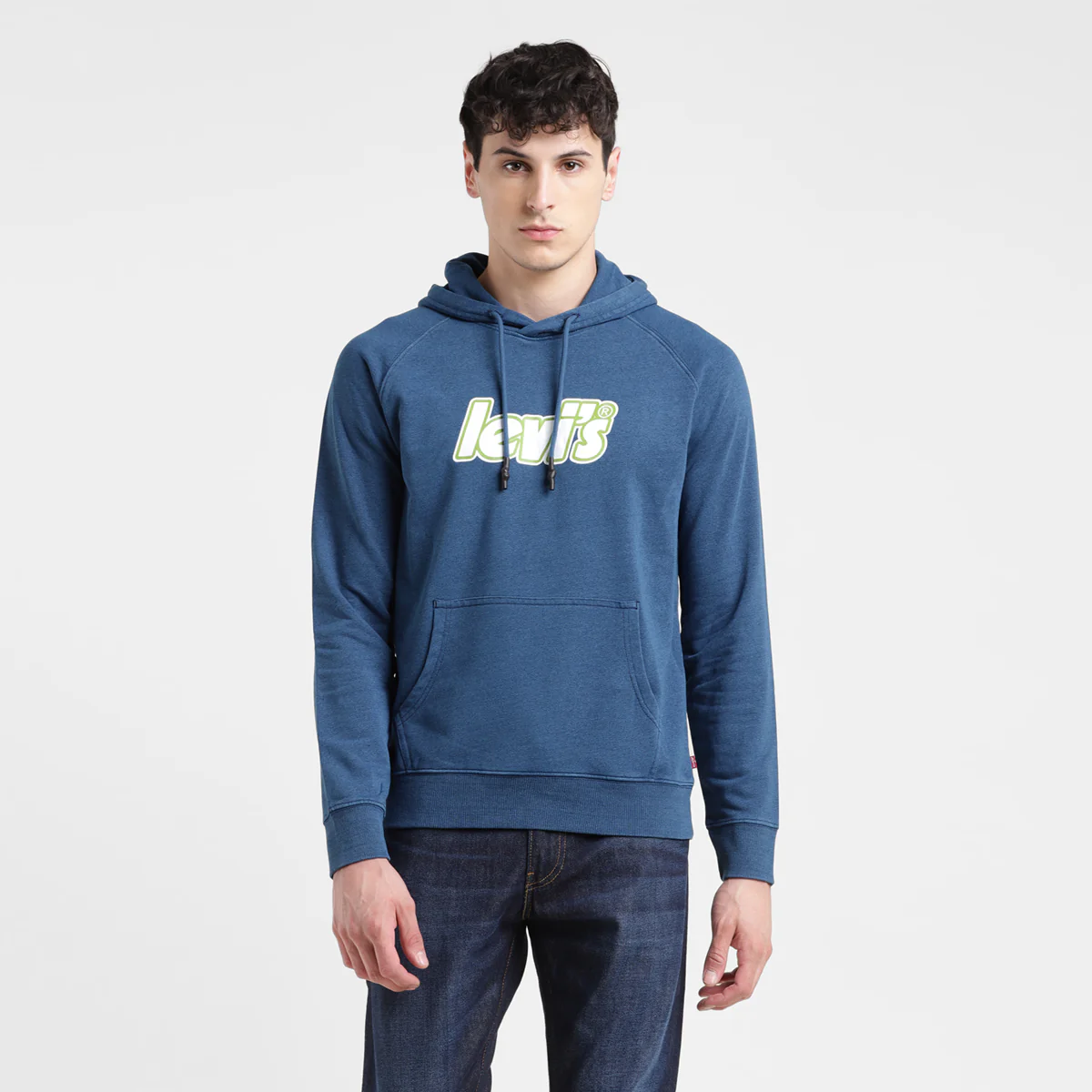 Men's Solid Blue Hooded Sweatshirt - Image 2