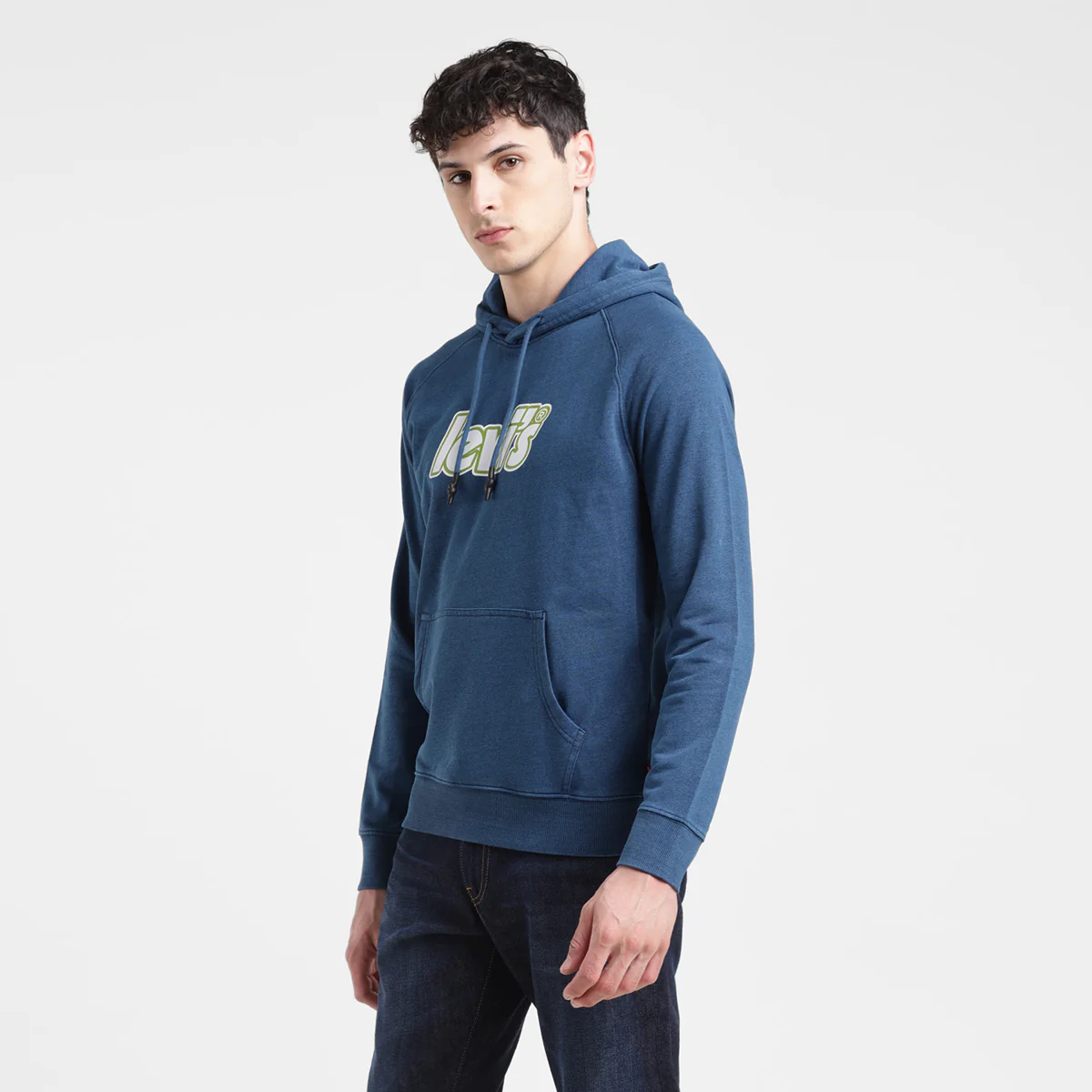 Men's Solid Blue Hooded Sweatshirt - Image 4