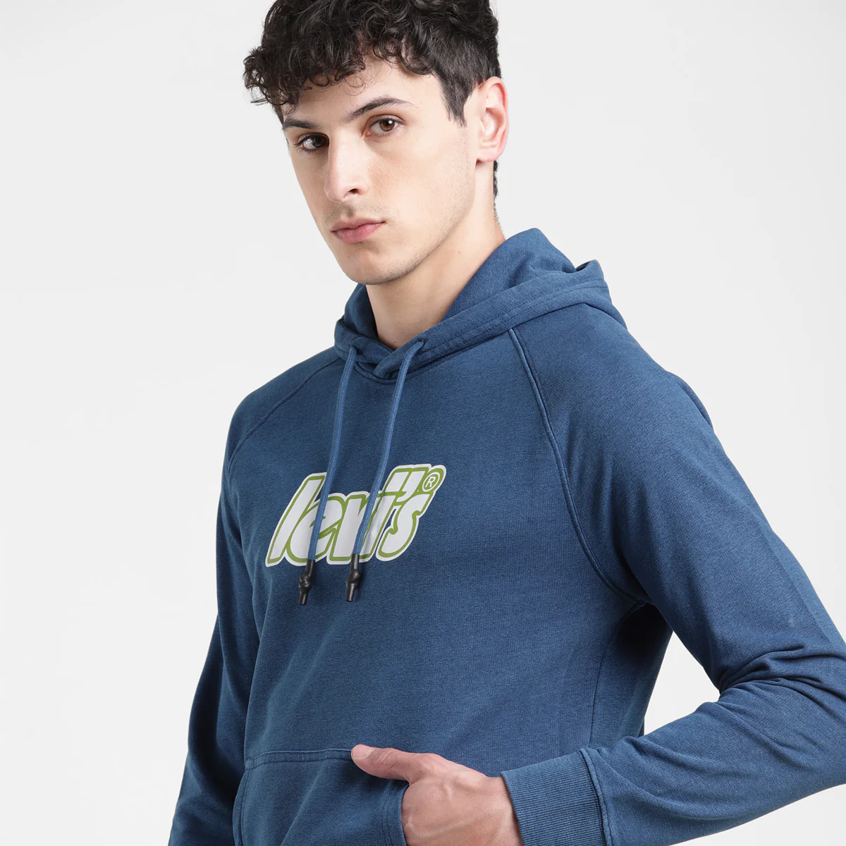 Men's Solid Blue Hooded Sweatshirt - Image 5