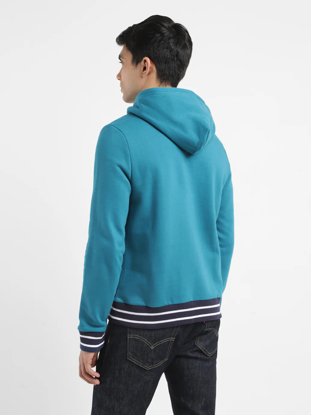 Men's Solid Blue Hooded Sweatshirt - Image 3