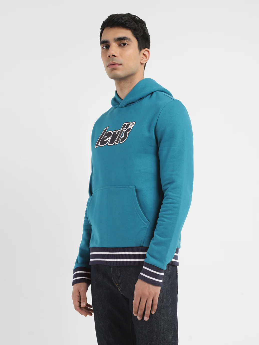 Men's Solid Blue Hooded Sweatshirt - Image 4