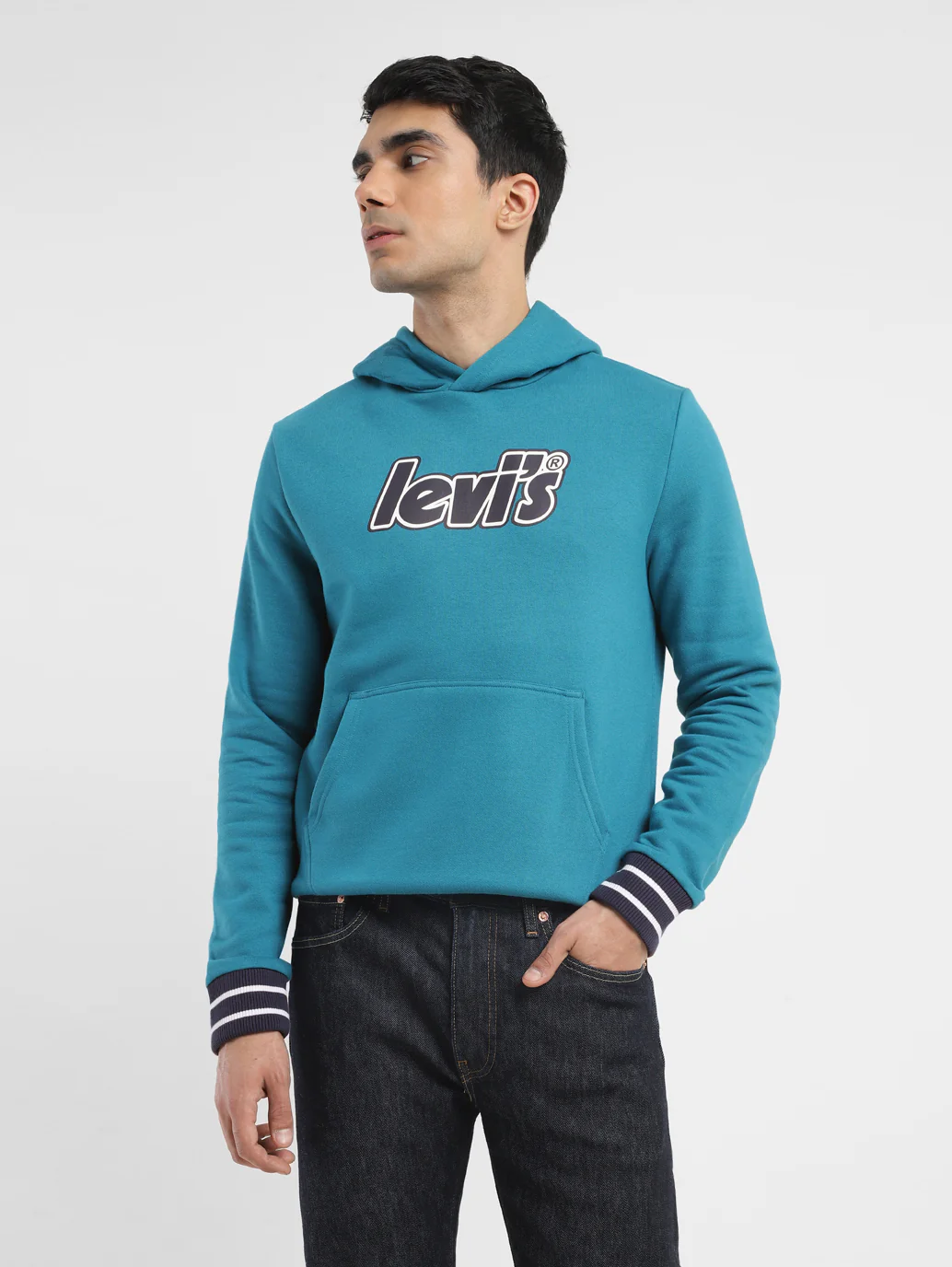 Men's Solid Blue Hooded Sweatshirt - Image 7