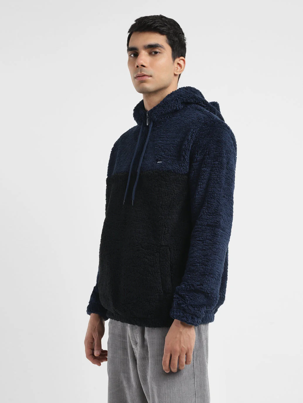 Men's Solid Blue Hooded Sweatshirt - Image 4
