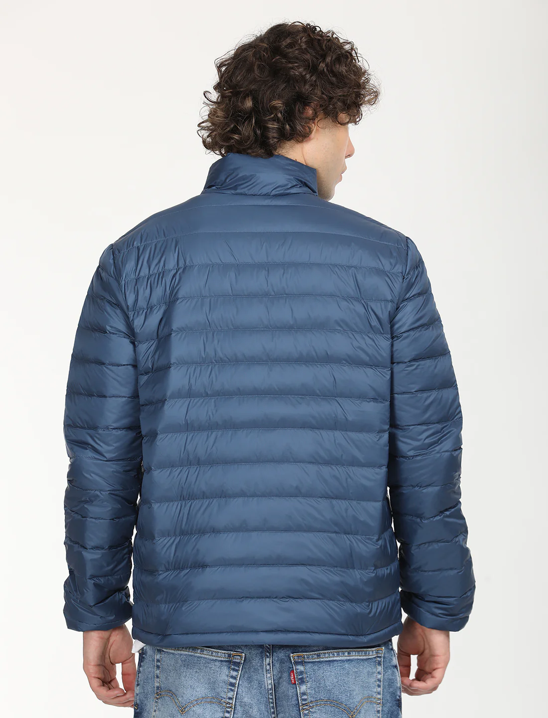 Men's Solid Blue Quilted Jacket - Image 3