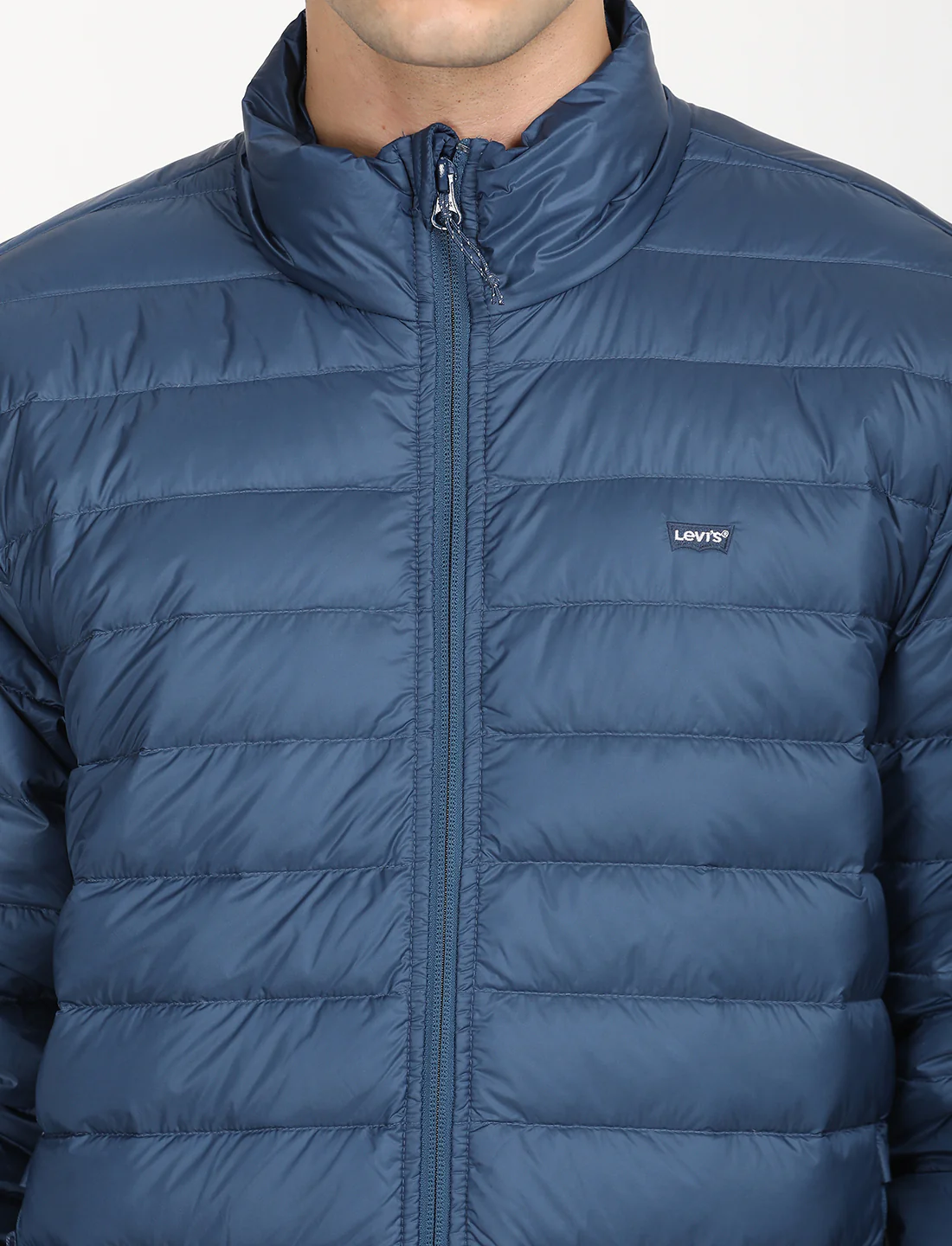 Men's Solid Blue Quilted Jacket - Image 4