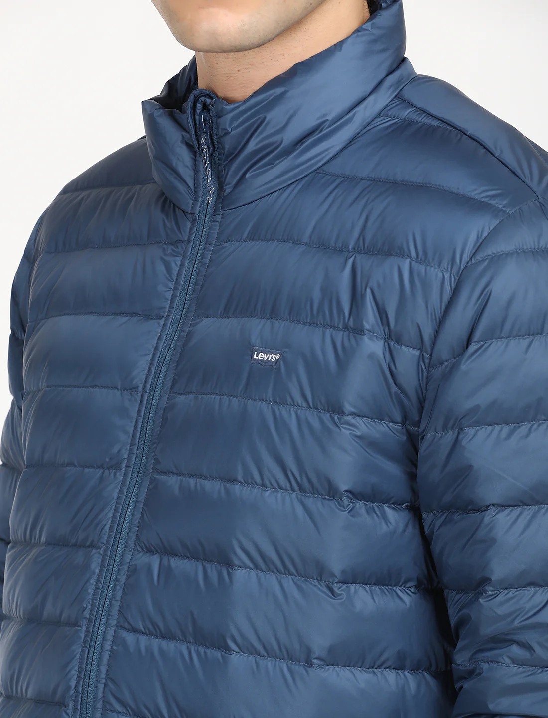 Men's Solid Blue Quilted Jacket - Image 5