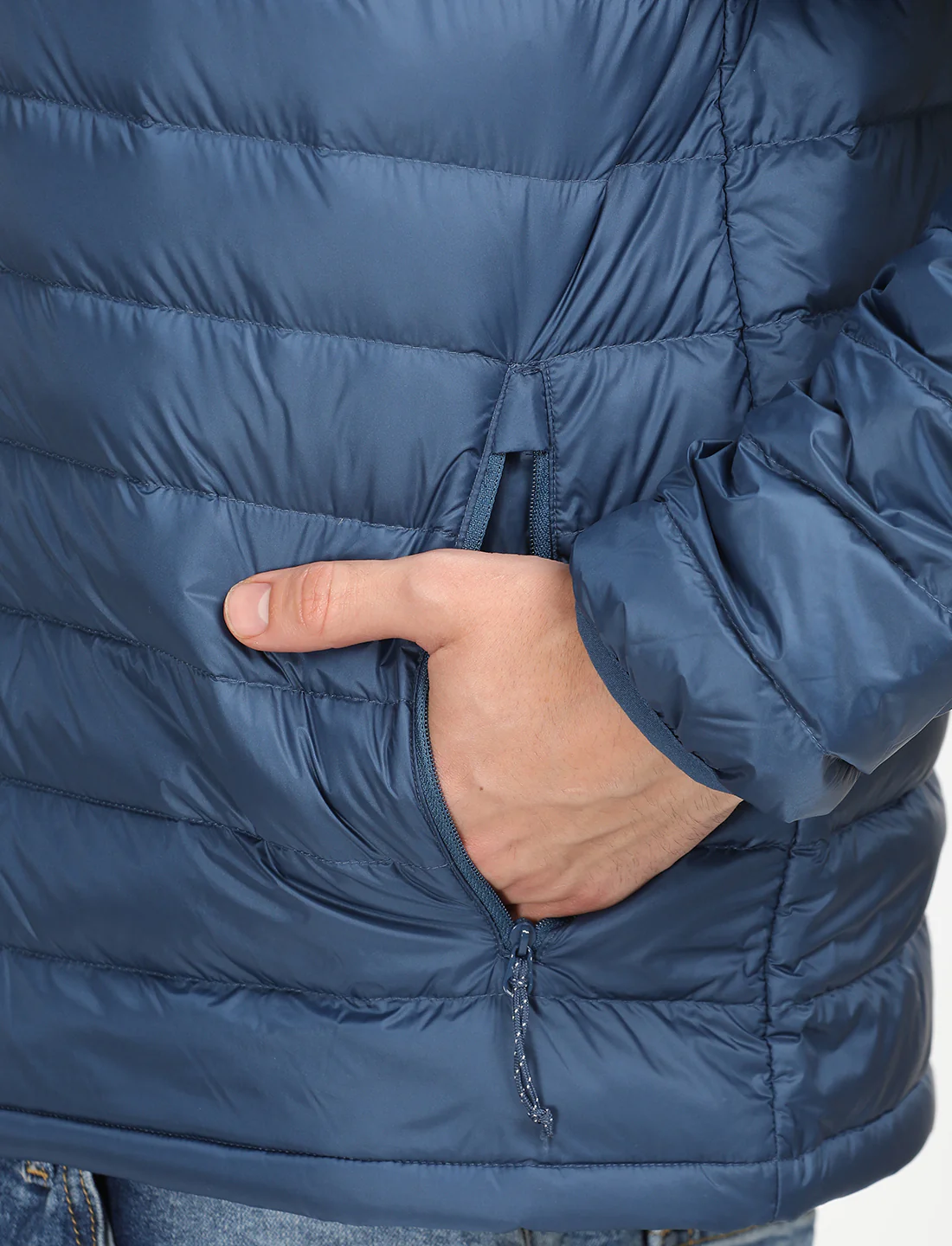Men's Solid Blue Quilted Jacket - Image 6