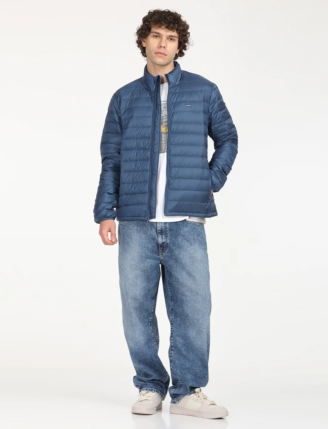 Men's Solid Blue Quilted Jacket - Image 7
