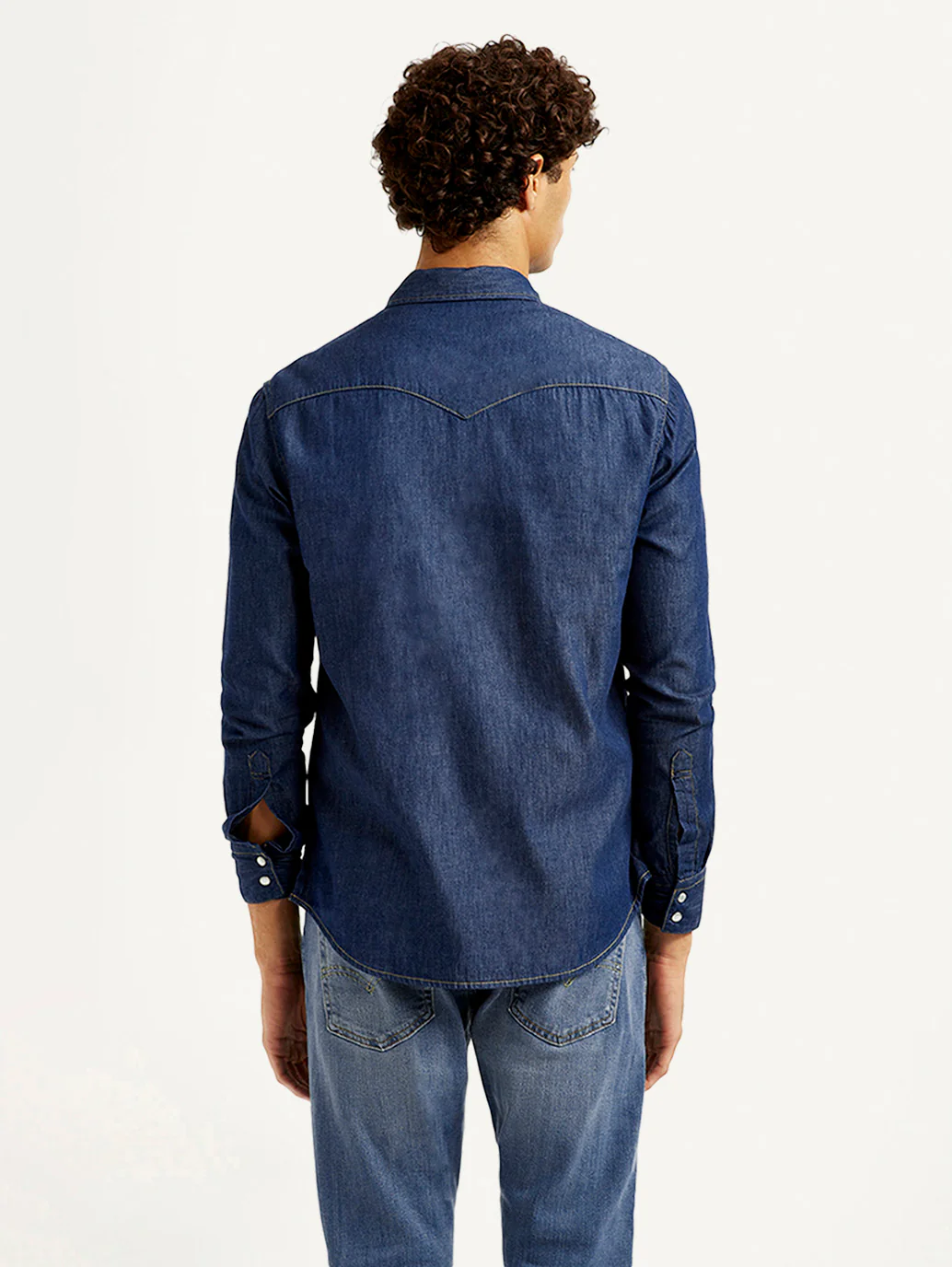 Men's Solid Blue Slim Fit Denim Shirt - Image 3
